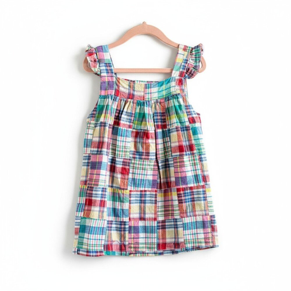 Classic Whimsy Girls Madras Tank Top Size 6 Ruffle Patchwork Summer Colorful